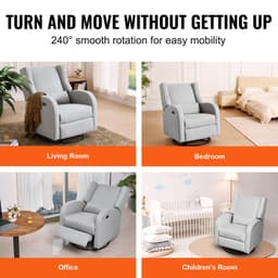image-VEVOR Electronic Power Recliner and Swivel Glider, 250 lbs Weight Capacity Swivel Glider Recliner Chair with USB Port, Polyester Surface Swivel Rocker Recliner for Living Room, Bedroom, Light Gray