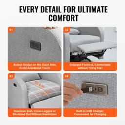 image-VEVOR Electronic Power Recliner and Swivel Glider, 250 lbs Weight Capacity Swivel Glider Recliner Chair with USB Port, Polyester Surface Swivel Rocker Recliner for Living Room, Bedroom, Light Gray