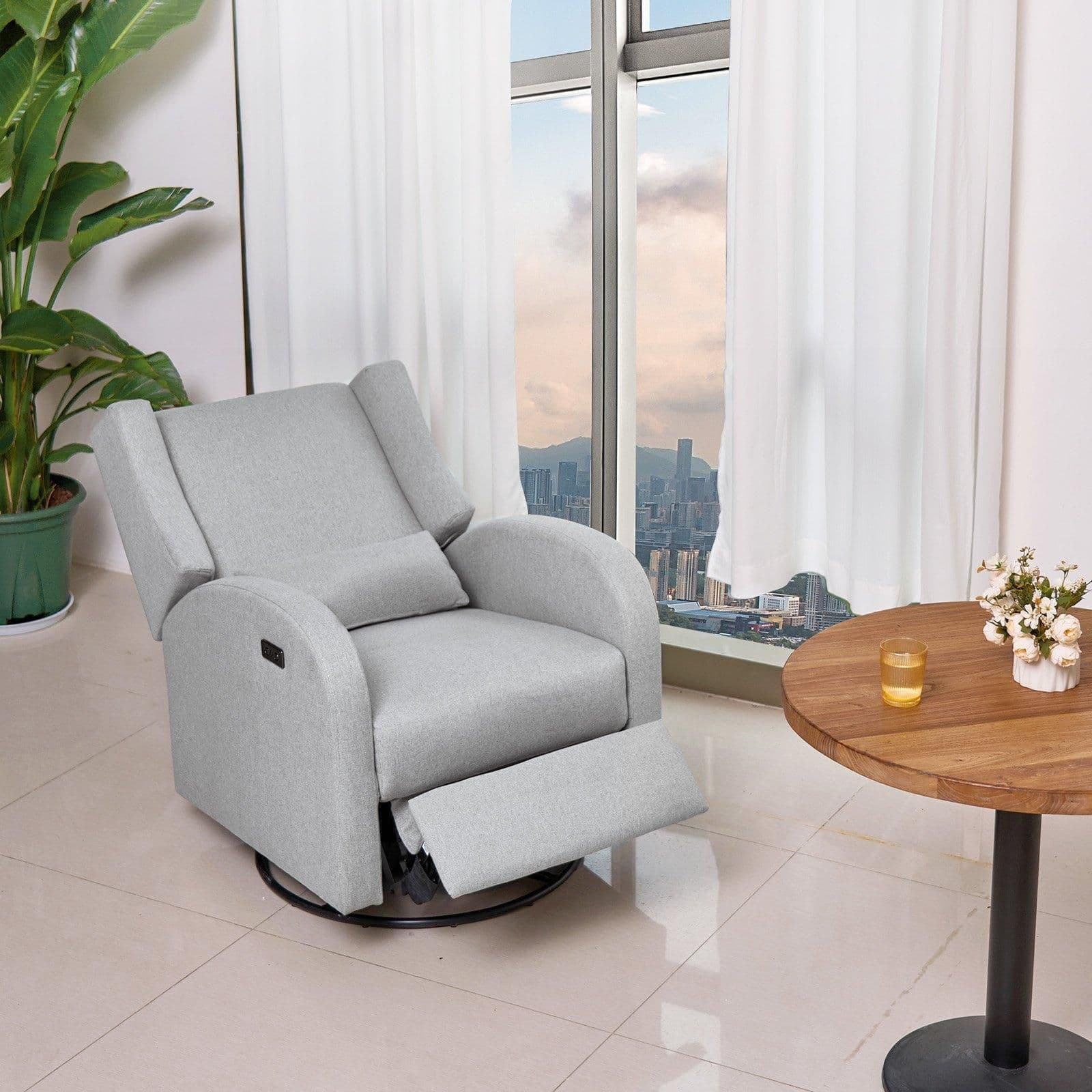 image-VEVOR Electronic Power Recliner and Swivel Glider, 250 lbs Weight Capacity Swivel Glider Recliner Chair with USB Port, Polyester Surface Swivel Rocker Recliner for Living Room, Bedroom, Light Gray