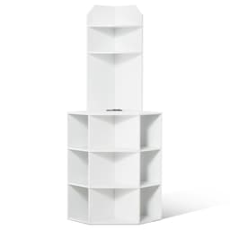 image-VEVOR 64" Tall Corner Storage Cabinet, 6 Tiers Wooden Storage Cabinet with USB Ports and Outlets & Adjustable Shelves, Freestanding Corner Cabinet for Living Room, Kitchen, Laundry Room, White