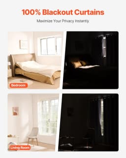 image-VEVOR Blackout Curtains, 84 Inch Length 2 Panels Set, 52 Inch Wide Each, Thermal Insulated 100% Blackout Light Blocking Drapes, 3-Layer, with Grommets, Curtains for Bedroom Living Room Window, White