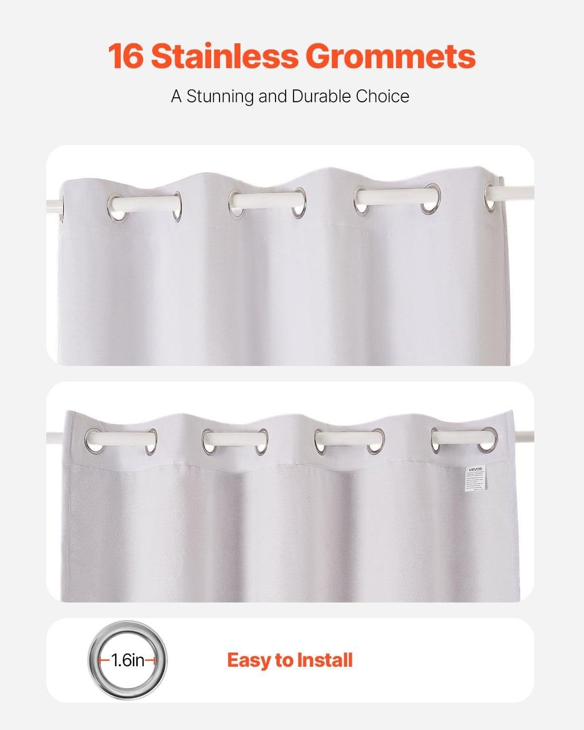 image-VEVOR Blackout Curtains, 84 Inch Length 2 Panels Set, 52 Inch Wide Each, Thermal Insulated 100% Blackout Light Blocking Drapes, 3-Layer, with Grommets, Curtains for Bedroom Living Room Window, White