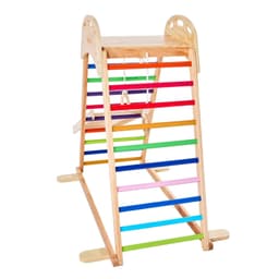 image-VEVOR Indoor Playground Jungle Gym, 4-in-1 Wooden Indoor Playground Playset with Climbing Rock, Slide, Wooden Ladder & Gym Rings, Montessori Style Playground Climbing Toys for Boys Girls, 220LBS