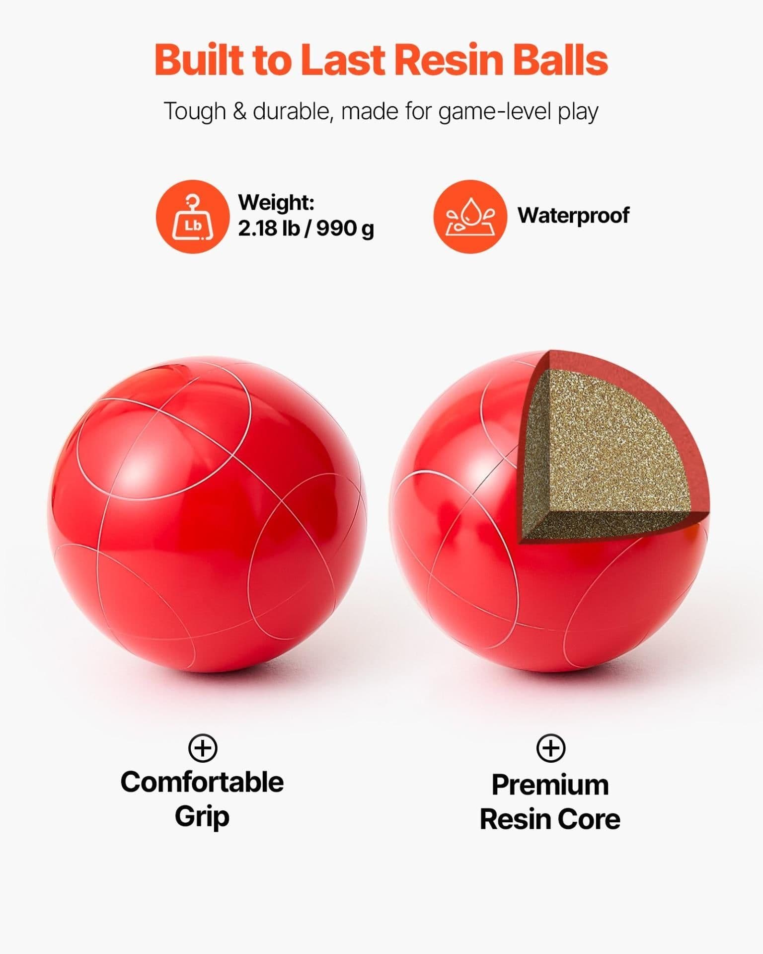 image-VEVOR Bocce Ball Set, 107 mm, with 8 Resin Balls, Pallino, Carrying Bag and Measuring Rope, Red/Green/Blue/Yellow 4 Colors, for 2 to 8 Players, Bocce Ball Game Set for Beach, Lawn, Family Backyard