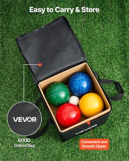 image-VEVOR Bocce Ball Set, 107 mm, with 8 Resin Balls, Pallino, Carrying Bag and Measuring Rope, Red/Green/Blue/Yellow 4 Colors, for 2 to 8 Players, Bocce Ball Game Set for Beach, Lawn, Family Backyard