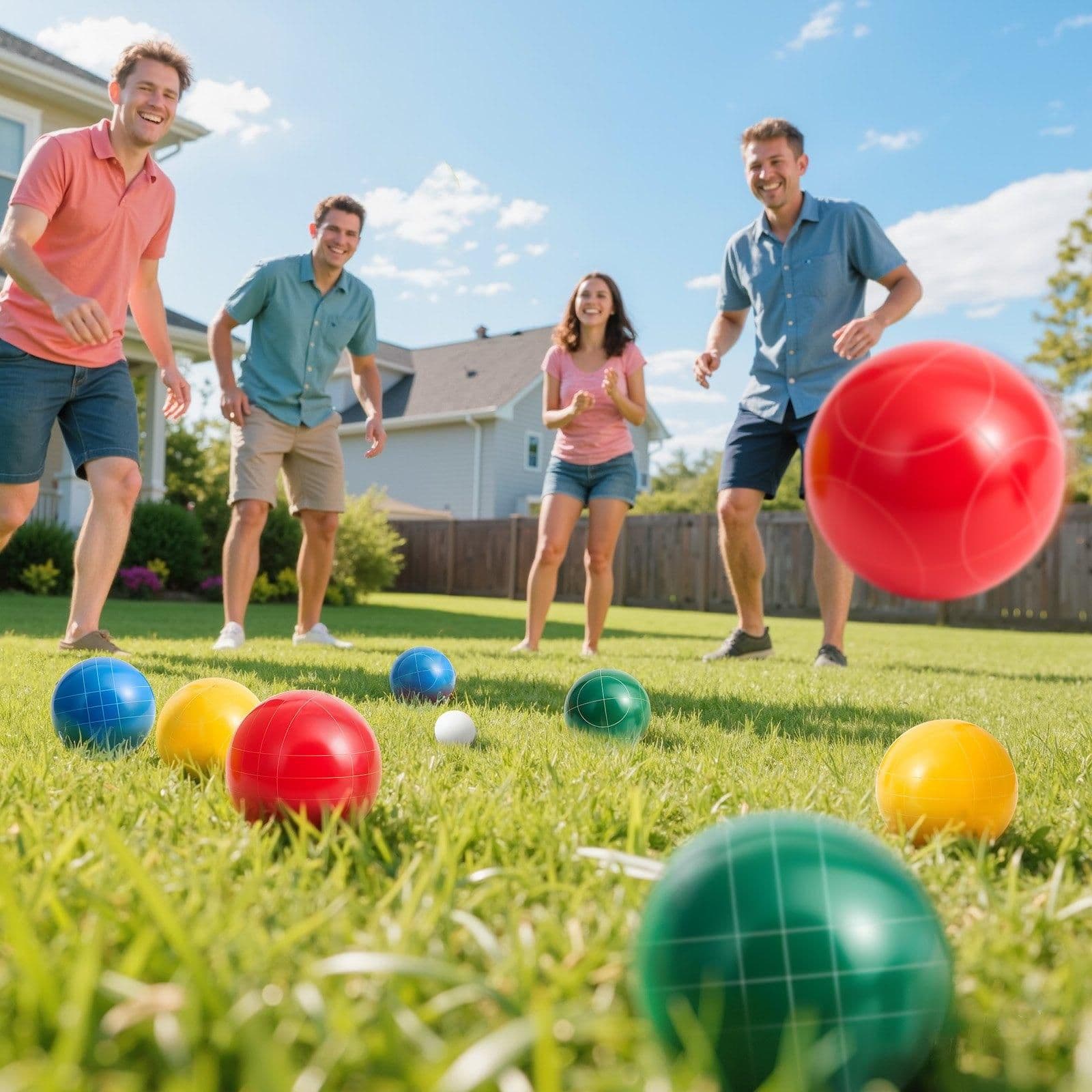 image-VEVOR Bocce Ball Set, 107 mm, with 8 Resin Balls, Pallino, Carrying Bag and Measuring Rope, Red/Green/Blue/Yellow 4 Colors, for 2 to 8 Players, Bocce Ball Game Set for Beach, Lawn, Family Backyard