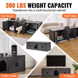 image-VEVOR Cat Litter Box Enclosure for 2 Cats, Litter Box Furniture Hidden with Double Rooms, Wooden Cat Box Cabinet Fit Most of Litter Box, 57.9"L x 18.3"W x 17.9"H, Black