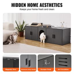image-VEVOR Cat Litter Box Enclosure for 2 Cats, Litter Box Furniture Hidden with Double Rooms, Wooden Cat Box Cabinet Fit Most of Litter Box, 57.9"L x 18.3"W x 17.9"H, Black