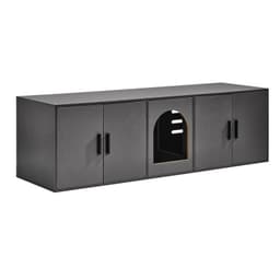 image-VEVOR Cat Litter Box Enclosure for 2 Cats, Litter Box Furniture Hidden with Double Rooms, Wooden Cat Box Cabinet Fit Most of Litter Box, 57.9"L x 18.3"W x 17.9"H, Black