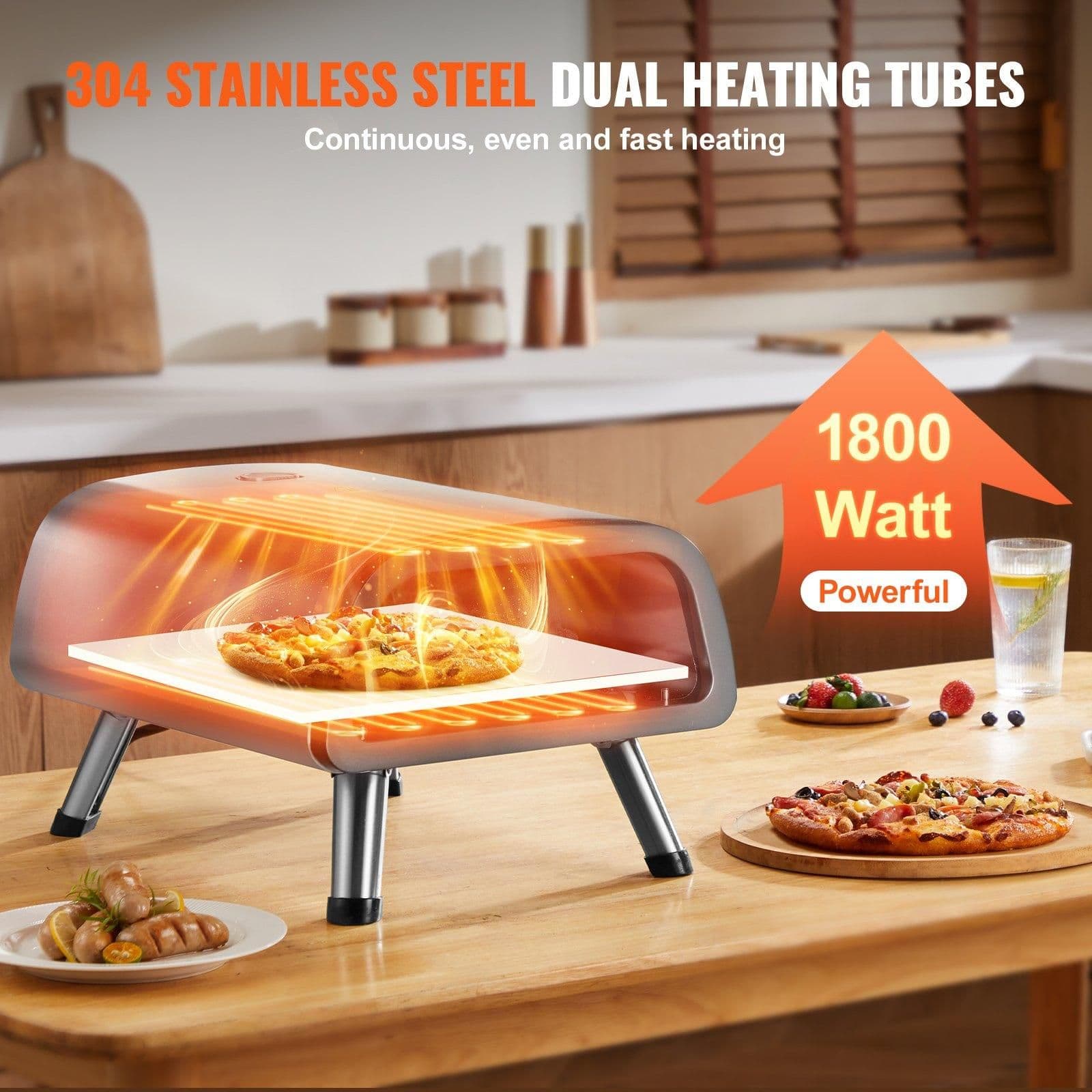 image-VEVOR Electric Pizza Oven Countertop Pizza Maker for 12" Pizza Indoor & Outdoor