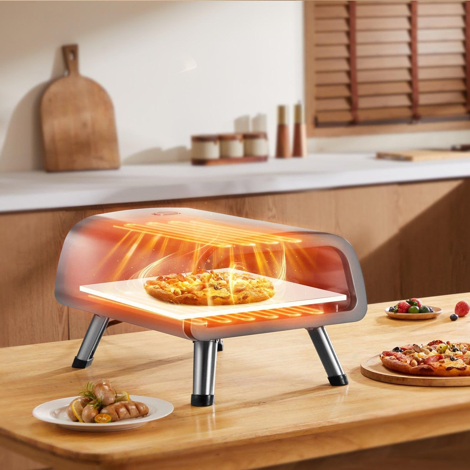 image-VEVOR Electric Pizza Oven Countertop Pizza Maker for 12" Pizza Indoor & Outdoor