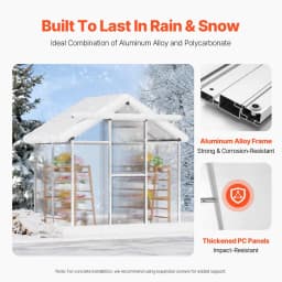 image-VEVOR Polycarbonate Greenhouse, 6 x 4 Ft, Outdoor Greenhouse with Adjustable Vent Windows, Pavilion Styled Greenhouse with Sliding Door, Aluminum Large Walk-in Greenhouse Kit for Garden Backyard