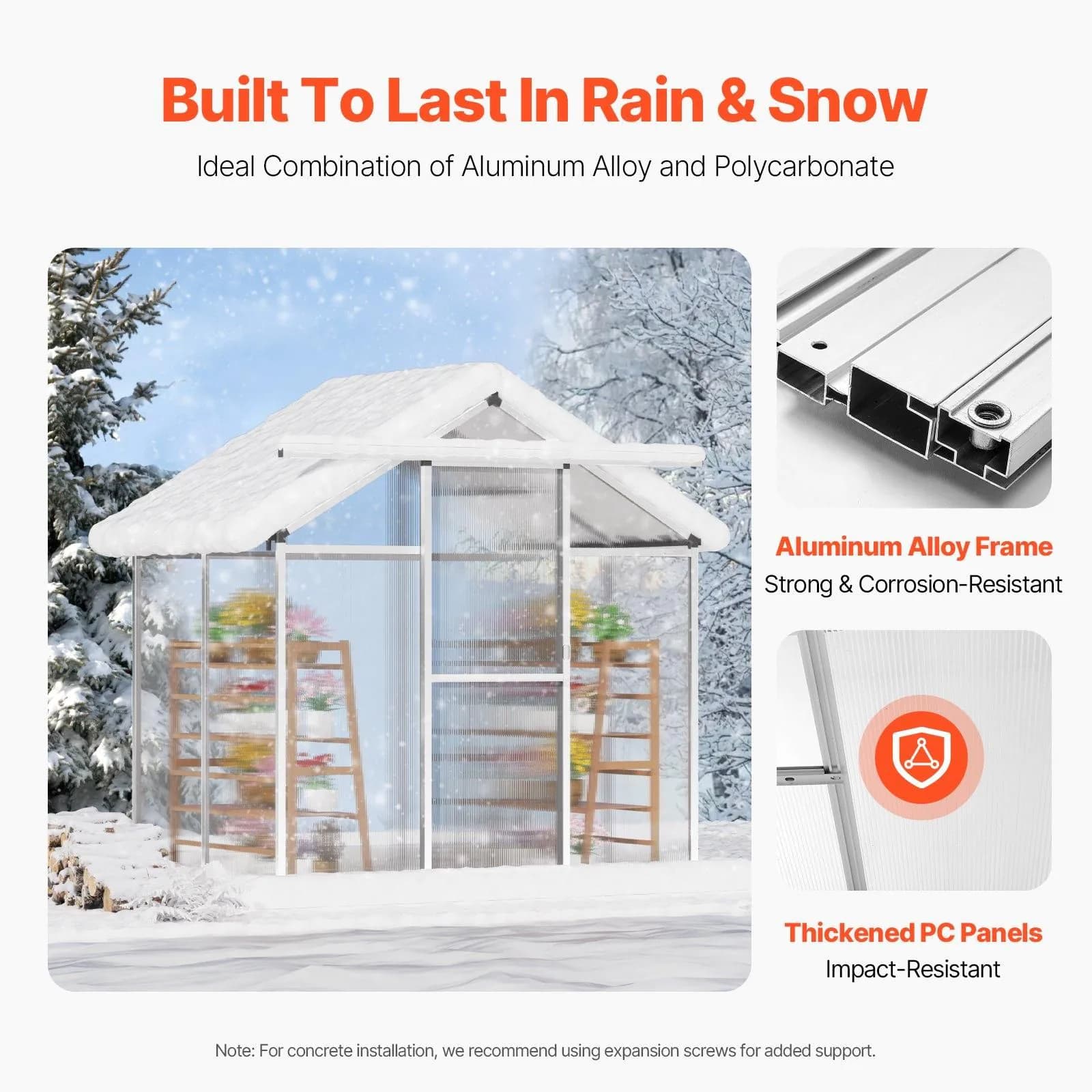 image-VEVOR Polycarbonate Greenhouse, 6 x 4 Ft, Outdoor Greenhouse with Adjustable Vent Windows, Pavilion Styled Greenhouse with Sliding Door, Aluminum Large Walk-in Greenhouse Kit for Garden Backyard