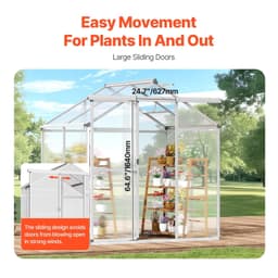 image-VEVOR Polycarbonate Greenhouse, 6 x 4 Ft, Outdoor Greenhouse with Adjustable Vent Windows, Pavilion Styled Greenhouse with Sliding Door, Aluminum Large Walk-in Greenhouse Kit for Garden Backyard