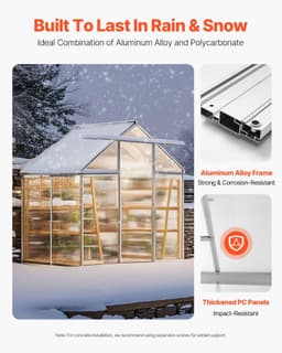 image-VEVOR Polycarbonate Greenhouse, 6 x 4 Ft, Outdoor Greenhouse with Adjustable Vent Windows, Pavilion Styled Greenhouse with Sliding Door, Aluminum Large Walk-in Greenhouse Kit for Garden Backyard