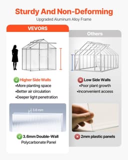 image-VEVOR Polycarbonate Greenhouse, 6 x 4 Ft, Outdoor Greenhouse with Adjustable Vent Windows, Pavilion Styled Greenhouse with Sliding Door, Aluminum Large Walk-in Greenhouse Kit for Garden Backyard