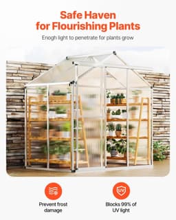 image-VEVOR Polycarbonate Greenhouse, 6 x 4 Ft, Outdoor Greenhouse with Adjustable Vent Windows, Pavilion Styled Greenhouse with Sliding Door, Aluminum Large Walk-in Greenhouse Kit for Garden Backyard