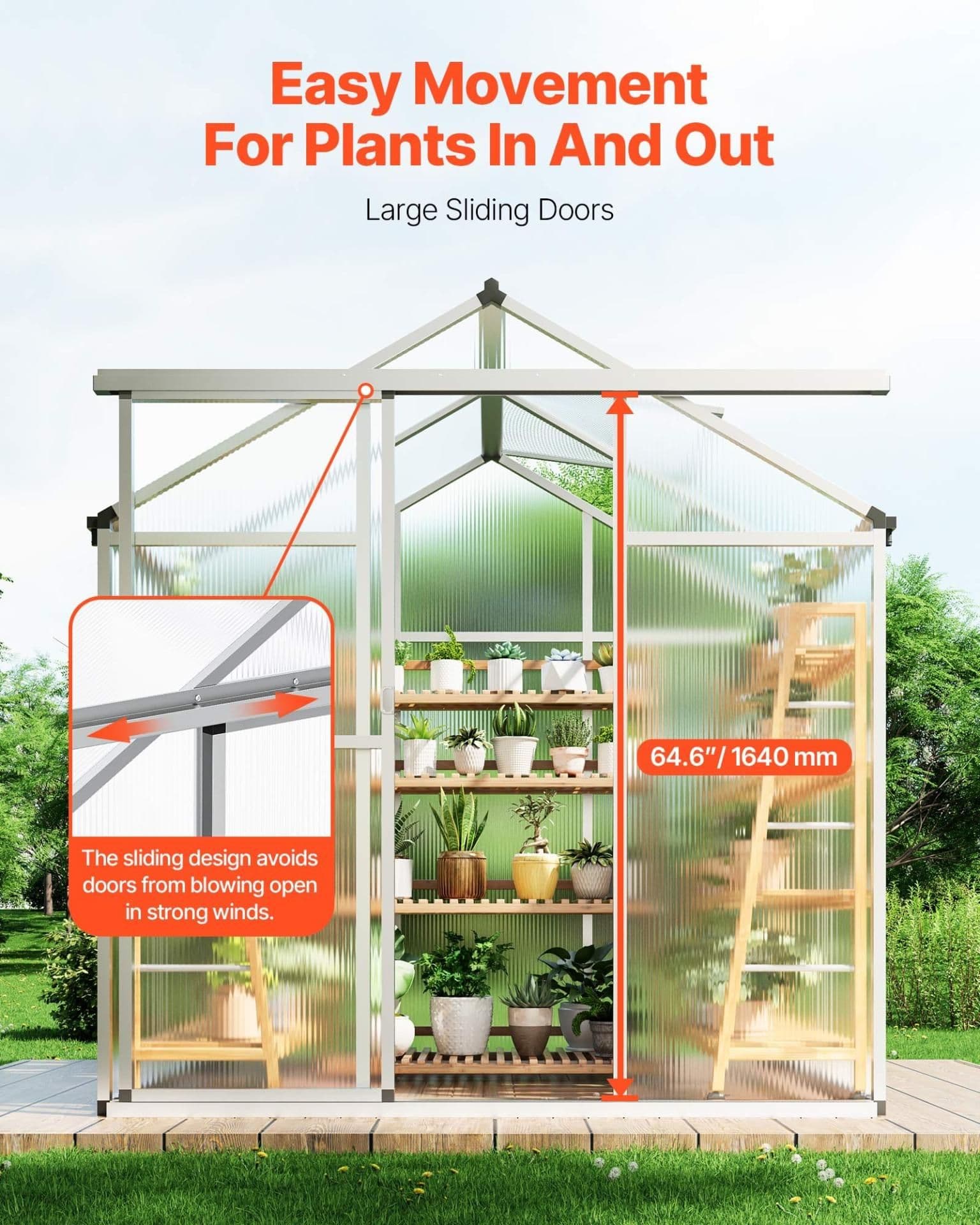 image-VEVOR Polycarbonate Greenhouse, 6 x 4 Ft, Outdoor Greenhouse with Adjustable Vent Windows, Pavilion Styled Greenhouse with Sliding Door, Aluminum Large Walk-in Greenhouse Kit for Garden Backyard
