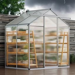 image-VEVOR Polycarbonate Greenhouse, 6 x 4 Ft, Outdoor Greenhouse with Adjustable Vent Windows, Pavilion Styled Greenhouse with Sliding Door, Aluminum Large Walk-in Greenhouse Kit for Garden Backyard