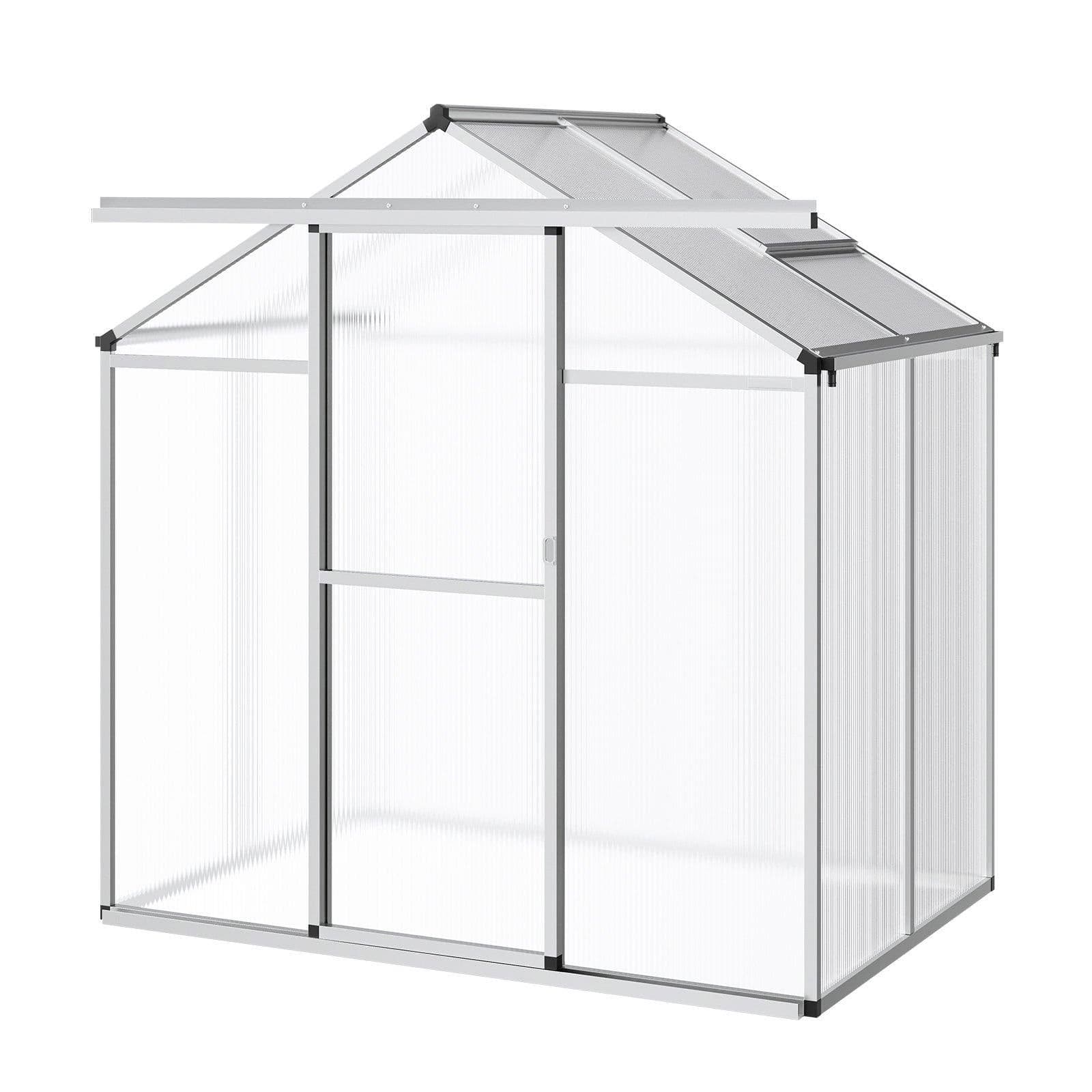 image-VEVOR Polycarbonate Greenhouse, 6 x 4 Ft, Outdoor Greenhouse with Adjustable Vent Windows, Pavilion Styled Greenhouse with Sliding Door, Aluminum Large Walk-in Greenhouse Kit for Garden Backyard