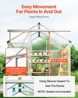 image-VEVOR Polycarbonate Greenhouse, 6 x 4 Ft, Outdoor Greenhouse with Adjustable Vent Windows, Pavilion Styled Greenhouse with Sliding Door, Aluminum Large Walk-in Greenhouse Kit for Garden Backyard