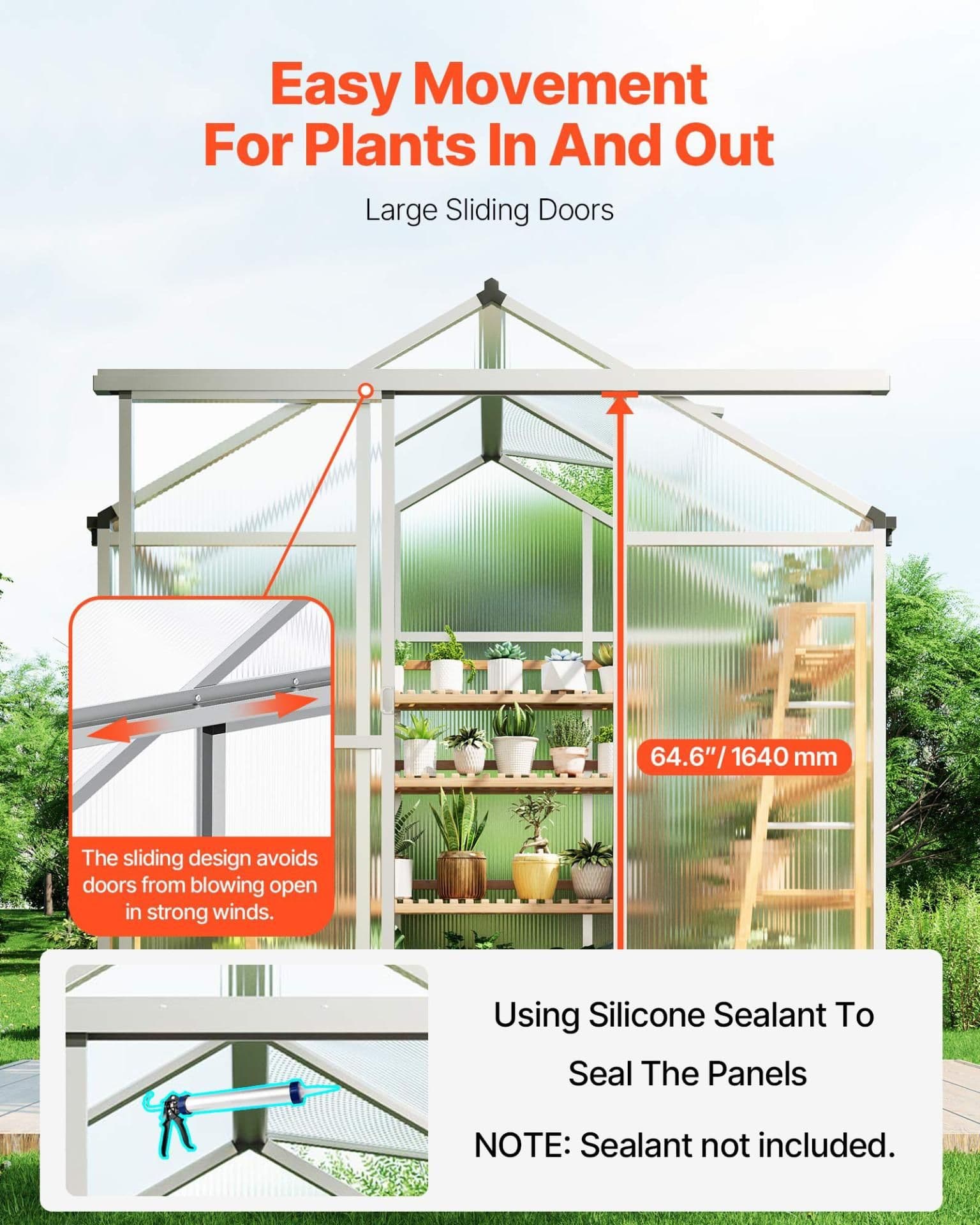 image-VEVOR Polycarbonate Greenhouse, 6 x 4 Ft, Outdoor Greenhouse with Adjustable Vent Windows, Pavilion Styled Greenhouse with Sliding Door, Aluminum Large Walk-in Greenhouse Kit for Garden Backyard