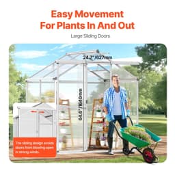 image-VEVOR Polycarbonate Greenhouse, 6 x 4 Ft, Outdoor Greenhouse with Adjustable Vent Windows, Pavilion Styled Greenhouse with Sliding Door, Aluminum Large Walk-in Greenhouse Kit for Garden Backyard