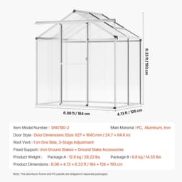 image-VEVOR Polycarbonate Greenhouse, 6 x 4 Ft, Outdoor Greenhouse with Adjustable Vent Windows, Pavilion Styled Greenhouse with Sliding Door, Aluminum Large Walk-in Greenhouse Kit for Garden Backyard