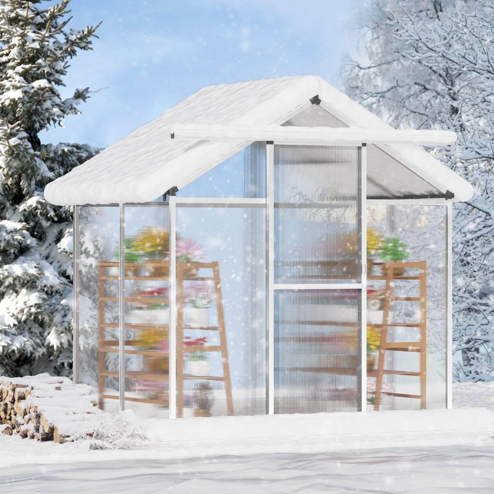 image-VEVOR Polycarbonate Greenhouse, 6 x 4 Ft, Outdoor Greenhouse with Adjustable Vent Windows, Pavilion Styled Greenhouse with Sliding Door, Aluminum Large Walk-in Greenhouse Kit for Garden Backyard