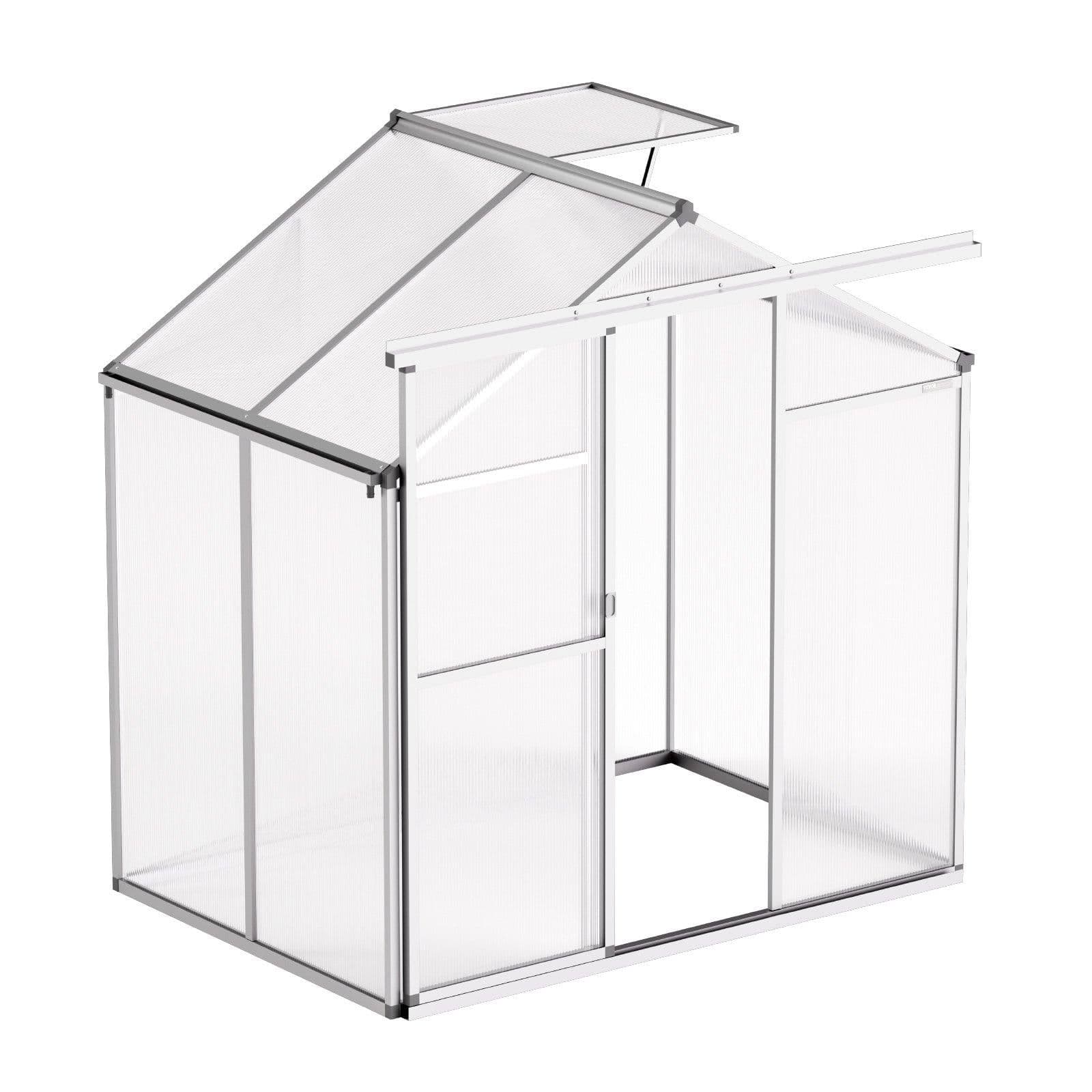 image-VEVOR Polycarbonate Greenhouse, 6 x 4 Ft, Outdoor Greenhouse with Adjustable Vent Windows, Pavilion Styled Greenhouse with Sliding Door, Aluminum Large Walk-in Greenhouse Kit for Garden Backyard