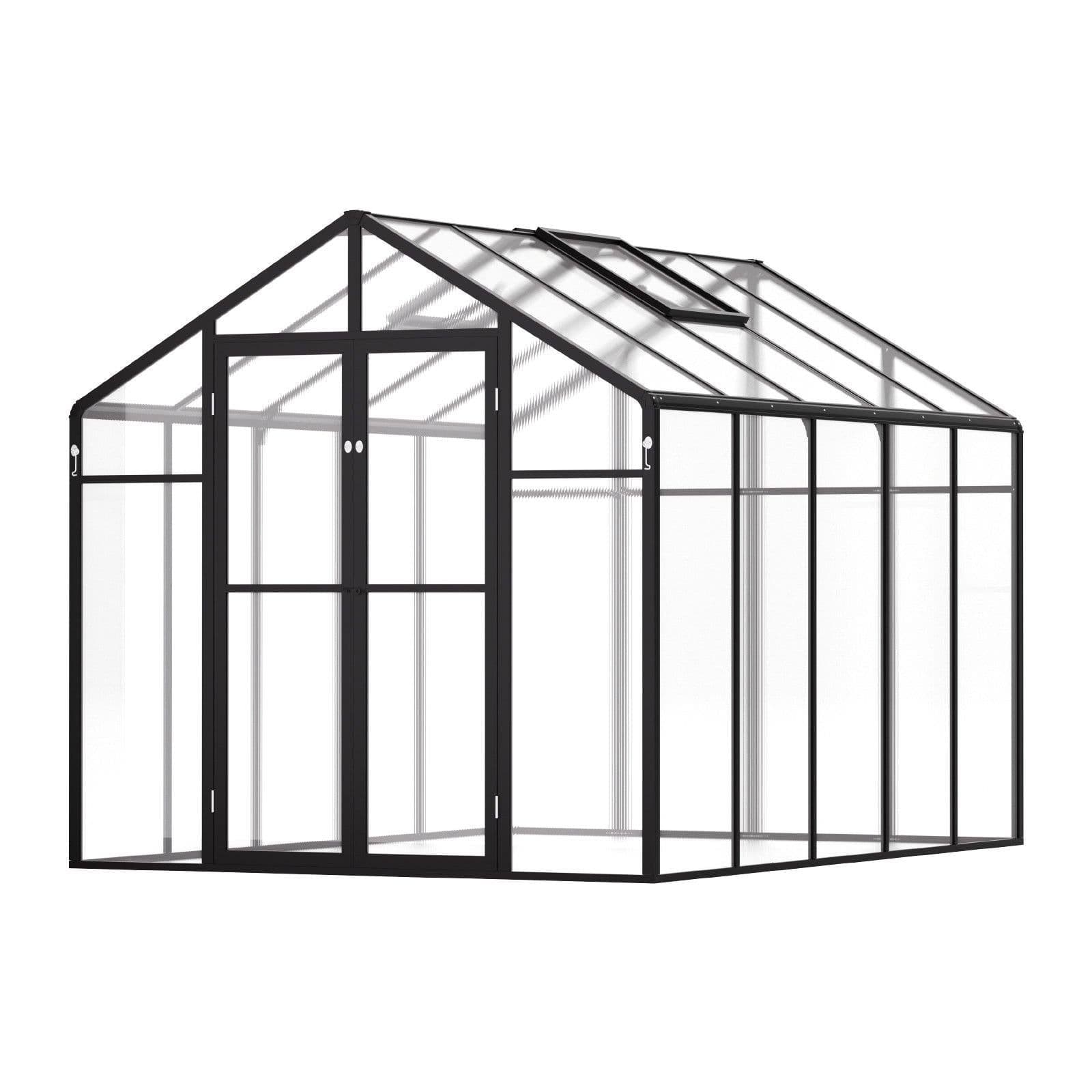 image-VEVOR Polycarbonate Greenhouse, 8 x 10 Ft, Outdoor Greenhouse with 2 Vent Windows, Pavilion Styled Greenhouse with Hinged Door, Aluminum Large Walk-in Greenhouse Kit for Outside Garden Backyard