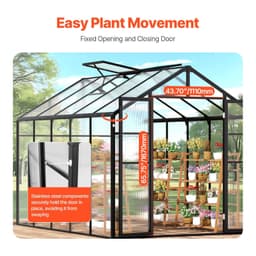 image-VEVOR Polycarbonate Greenhouse, 8 x 10 Ft, Outdoor Greenhouse with 2 Vent Windows, Pavilion Styled Greenhouse with Hinged Door, Aluminum Large Walk-in Greenhouse Kit for Outside Garden Backyard