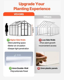 image-VEVOR Polycarbonate Greenhouse, 8 x 10 Ft, Outdoor Greenhouse with 2 Vent Windows, Pavilion Styled Greenhouse with Hinged Door, Aluminum Large Walk-in Greenhouse Kit for Outside Garden Backyard