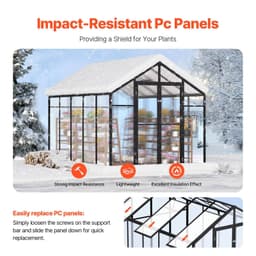 image-VEVOR Polycarbonate Greenhouse, 8 x 10 Ft, Outdoor Greenhouse with 2 Vent Windows, Pavilion Styled Greenhouse with Hinged Door, Aluminum Large Walk-in Greenhouse Kit for Outside Garden Backyard