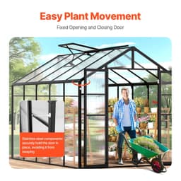 image-VEVOR Polycarbonate Greenhouse, 8 x 10 Ft, Outdoor Greenhouse with 2 Vent Windows, Pavilion Styled Greenhouse with Hinged Door, Aluminum Large Walk-in Greenhouse Kit for Outside Garden Backyard