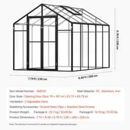 image-VEVOR Polycarbonate Greenhouse, 8 x 10 Ft, Outdoor Greenhouse with 2 Vent Windows, Pavilion Styled Greenhouse with Hinged Door, Aluminum Large Walk-in Greenhouse Kit for Outside Garden Backyard