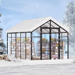 image-VEVOR Polycarbonate Greenhouse, 8 x 10 Ft, Outdoor Greenhouse with 2 Vent Windows, Pavilion Styled Greenhouse with Hinged Door, Aluminum Large Walk-in Greenhouse Kit for Outside Garden Backyard