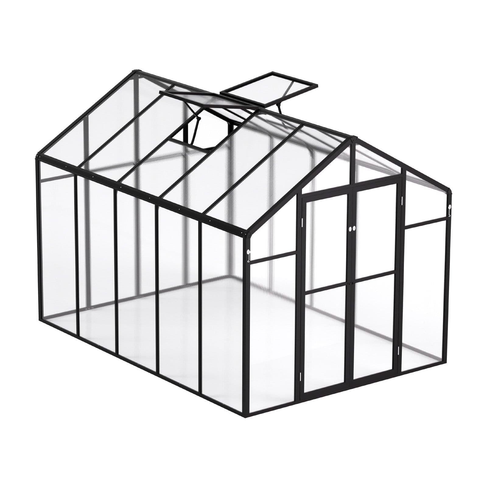 image-VEVOR Polycarbonate Greenhouse, 8 x 10 Ft, Outdoor Greenhouse with 2 Vent Windows, Pavilion Styled Greenhouse with Hinged Door, Aluminum Large Walk-in Greenhouse Kit for Outside Garden Backyard
