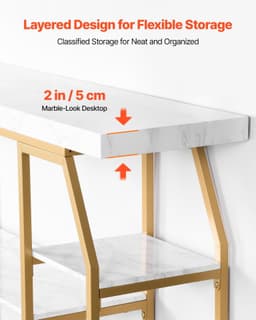 image-VEVOR Marble Console Table, 3 Tiers Modern Console Table for Open Storage, Golden Geometric Table with Iron Tubes, Anti-Tip Device and Triangular Support for Living Room, Hallway, Entryway, Foyer