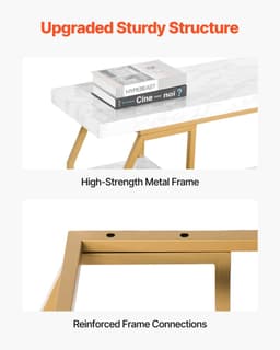 image-VEVOR Marble Console Table, 3 Tiers Modern Console Table for Open Storage, Golden Geometric Table with Iron Tubes, Anti-Tip Device and Triangular Support for Living Room, Hallway, Entryway, Foyer