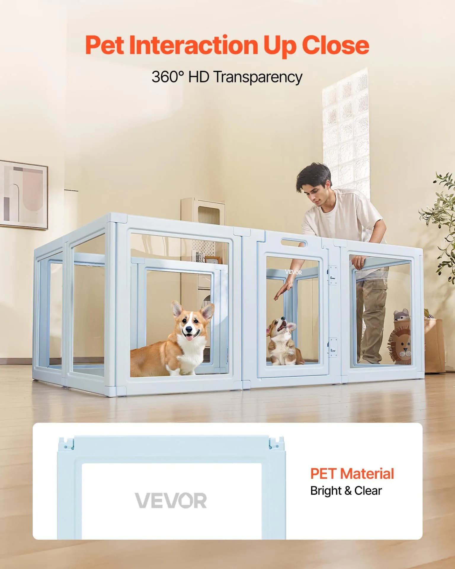 image-VEVOR Dog Whelping Box, 76x49x30 in Plastic Dog Whelping Pen for Large Sized Dogs, Waterproof Puppy Playpen with Transparent Windows & Door Lock, Easy to Clean, Durable Indoor Pet Dogs Cats Birth Kit