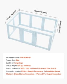 image-VEVOR Dog Whelping Box, 76x49x30 in Plastic Dog Whelping Pen for Large Sized Dogs, Waterproof Puppy Playpen with Transparent Windows & Door Lock, Easy to Clean, Durable Indoor Pet Dogs Cats Birth Kit