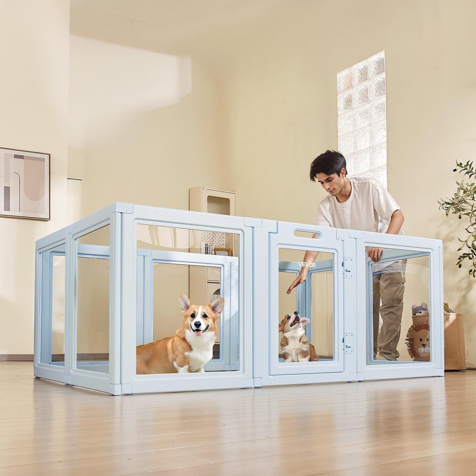 image-VEVOR Dog Whelping Box, 76x49x30 in Plastic Dog Whelping Pen for Large Sized Dogs, Waterproof Puppy Playpen with Transparent Windows & Door Lock, Easy to Clean, Durable Indoor Pet Dogs Cats Birth Kit