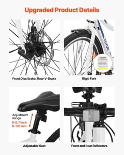 image-VEVOR Hybrid Bike, Lightweight Aluminum Frame Bike, 700c Wheel Men and Women Hybrid Bicycle, Step-Through Adult Urban City Commuter Bikes with 7-Speed Shimano Drivetrain, Dual Brake, Adjustable Seat