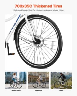 image-VEVOR Hybrid Bike, Lightweight Aluminum Frame Bike, 700c Wheel Men and Women Hybrid Bicycle, Step-Through Adult Urban City Commuter Bikes with 7-Speed Shimano Drivetrain, Dual Brake, Adjustable Seat