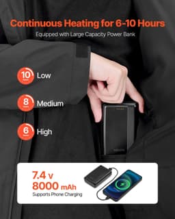 image-VEVOR Heated Jacket for Women with 7.4V Battery, Soft Shell Electric Heating Coat, Windproof Waterproof Lightweight Outerwear with 5 Heating Zones & 3 Heat Settings, Machine Washable