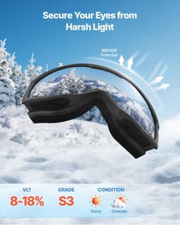 image-VEVOR Ski Goggles, Cylindrical Lens with Ice Blue Revo Coating, OTG Anti fog Snow Goggles for Men Women Youth, TPU Frame & Ventilation Structure, Suitable for Skiing, Skating, Snowboarding, Cycling