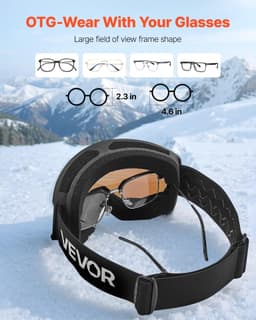 image-VEVOR Ski Goggles, Cylindrical Lens with Ice Blue Revo Coating, OTG Anti fog Snow Goggles for Men Women Youth, TPU Frame & Ventilation Structure, Suitable for Skiing, Skating, Snowboarding, Cycling