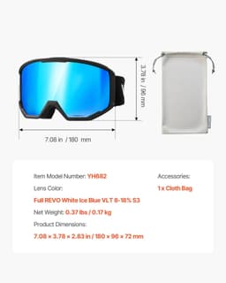 image-VEVOR Ski Goggles, Cylindrical Lens with Ice Blue Revo Coating, OTG Anti fog Snow Goggles for Men Women Youth, TPU Frame & Ventilation Structure, Suitable for Skiing, Skating, Snowboarding, Cycling