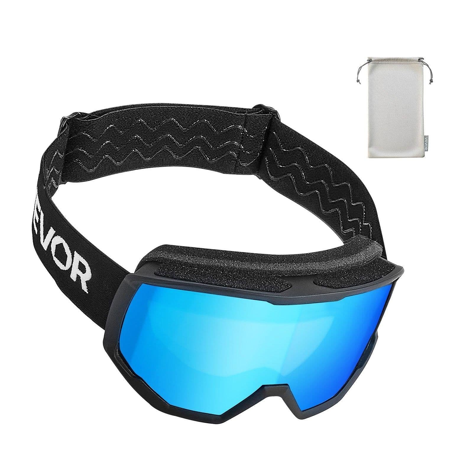 image-VEVOR Ski Goggles, Cylindrical Lens with Ice Blue Revo Coating, OTG Anti fog Snow Goggles for Men Women Youth, TPU Frame & Ventilation Structure, Suitable for Skiing, Skating, Snowboarding, Cycling